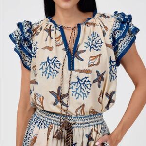 Ollari New York Cove Blouse The Under the Sea Print in Size Medium